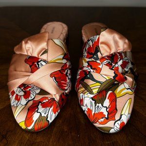 Birdies Size 8.5 Songbird Satin Flats Mules Peach Floral Flats